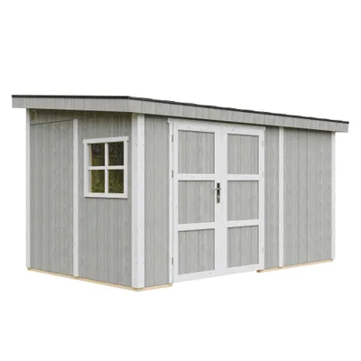 Zdjęcie produktu dla Wysokiej jakości szopa ogrodowa 8,68 m² - H231x248x412 cm - Bez podłogi i ściany bocznej - Timbela M939B-TUNDRA GREY