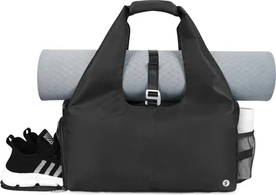 Produktbild von Sporttasche Damen Yogatasche Groß Reisetasche mit Schuhfach & Nassfach Tragetasche Herren Fitnessstudio Sport Gym Tasche für Yogamatten, Schwarz