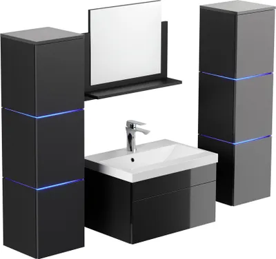 Image de HOME DELUXE - Ensemble de meubles de salle de bain - WANGEROOGE Noir - Très grand - avec lavabo et accessoires complets - Largeur du lavabo : env. 60 cm I Meubles de salle de bain Ensemble de meubles de salle de bain avec lavabo