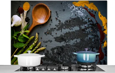 Produktbild von KitchenYeah®  Spritzschutz Küche - Küchenrückwand - Wandschutz für Herd und Spüle - Gewürze - Schöpfkelle - Küche 120x80 - Alu-Dibond (Alternative zum Spritzschutz aus Glas) - Hitzebeständig - Herdspr