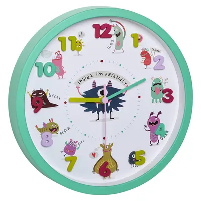 Produktbild von Kinderzimmer-Wanduhr - Monster - turkis - D30 cm - Kunststoff - rund