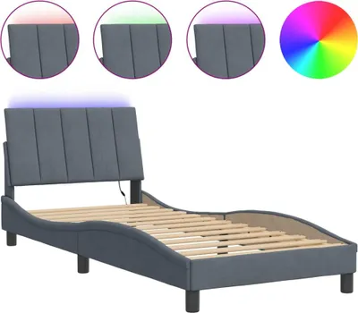 Produktbild von vidaXL Bettgestell mit LED ohne Matratze "Hanko" Dunkelgrau 80x200 cm Samt