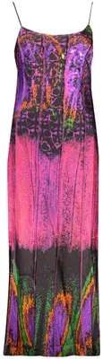 Produktbild von Langes violettes Damenkleid mit Print und schmalen Trägern