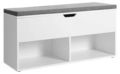 Produktbild von Schuhbank mit Stauraum – 2 offene Fächer – Bank – Weiß/Grau – 100 x 30 x 48 cm