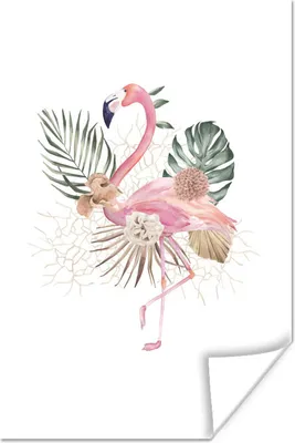Produktbild von MuchoWow® Poster Pflanzen - Flamingo - Blumen 80x120 cm - Papierdruck