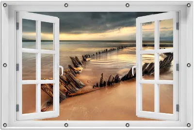Produktbild von Wallario Outdoor-Poster für Garten oder Balkon 100 x 150 cm: Bootswrack in Irland am Strand