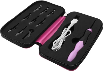 Zdjęcie produktu dla zestaw do szydełkowania LED 9 w 1 ładowany przez USB z podświetlanymi końcówkami i różowym etui