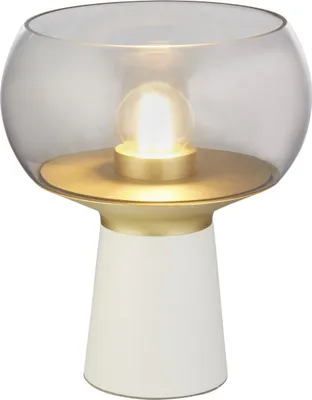 Produktbild von Tischlampe Metall Rauchglas E27 Ø 24 cm 28 cm hoch in Weiß Rauchgrau Messing rund Retro