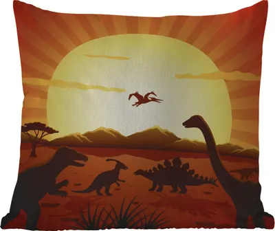 Produktbild von MuchoWow® Outdoor Kissen - Dino - Sonne - Natur - Zeichnung - Kinder - Jungen - 50x50 cm - Wetterfest - Lounge Kissen - Komfortabel - Kissen mit Bild