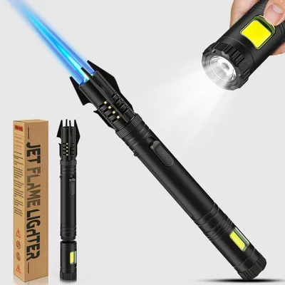 Produktbild von Stabfeuerzeug mit COB Lampe, winddicht, Jetflamme, 28 cm, nachfüllbar