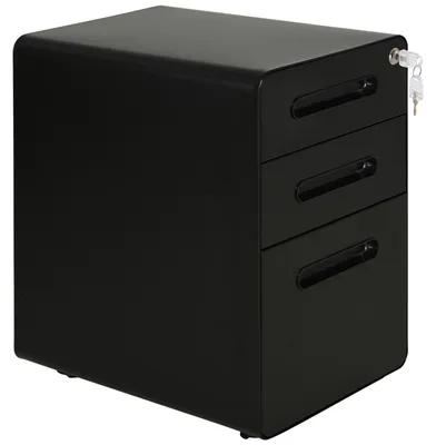 Zdjęcie produktu dla Pojemnik biurowy ze stali, mobilna szafka na dokumenty z 3 szufladami, zamykana na klucz, czarny kolor | 19,5 kg | 4 kółka | 39 x 48 x 59 cm