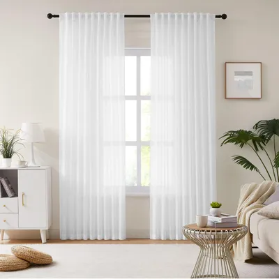 Voile Gardinen 2er-Set 260x137 cm Weiß Chiffon Tunnelzug