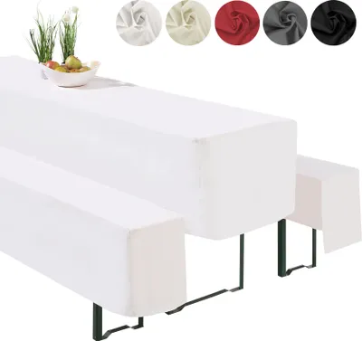 Produktbild von heimtexland ® Hussen Set 3-teilig Bierzeltgarnitur 1x Tischhusse Biertisch 2x Bankhusse Bierbank Tischdeko Typ860  Weiß 70x220 cm
