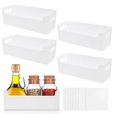 Immagine prodotto di Set di 4 ceste portaoggetti in plastica con maniglie, ideali per la cucina e il bagno
