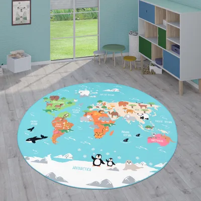 Image de Tapis pour enfants, tapis à poils courts pour chambres d'enfants avec différents motifs Tapis de jeu colorés, taille 200 cm, ronds