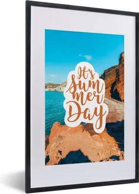 Produktbild von MuchoWow® Gerahmtes Poster Sommer - Felsen - Meer 40x60 cm - Poster mit Schwarzem Bilderrahmen Wandposter Rahmen Foto Bilder - Poster in Rahmen