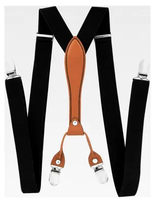 Produktbild von Herren Hosenträger in X-Form, 2,5 cm breit mit Kunstleder und 4 stabilen Clips (Schwarz)