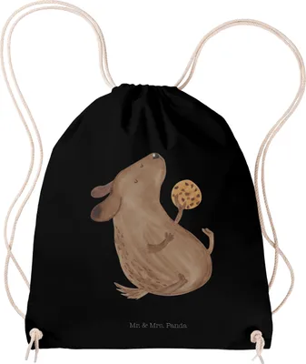 Produktbild von Mr. & Mrs. Panda Beutel Hund Keks - Schwarz - Geschenk, glücklich, wander rucksack, gym tasche, Hundeleckerli, mit kordelzug, Leckerli, Turnbeutel, Sprüche, Hungrig