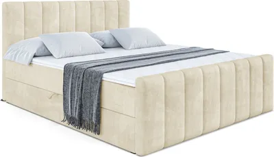 Produktbild von ALTDECOR Boxspringbett mit Fußteil, H3 Matratze und Topper - 200x200 cm - OTTA-Z - Beige Samt - Polsterbett mit Bettkasten und Lattenrost, Bett mit Stauraum