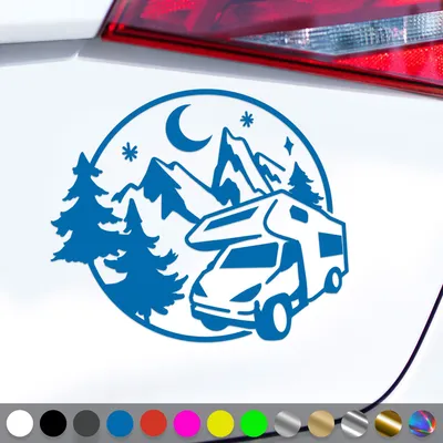 Produktbild von PantherPixel Wohnmobil Aufkleber Wohnwagen Bus Reisen Camping Berge Sticker Auto Geschenkidee Farbe Blau