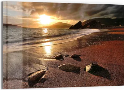 Produktbild von DEQORI Glasbild Echtglas 90x60 cm 'Strand im Sonnenuntergang' Wandbild Bild modern Deko