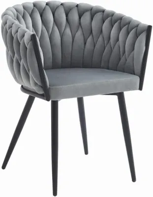 Produktbild von VBChome Stuhl Samtstoff Hellgrau Gepolstert Geflochten Esszimmerstuhl & Wohnzimmerstuhl Glamourösen Loft & Industrial Stil Komfort mit Metallgestell