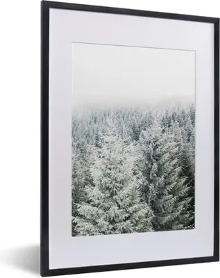 Produktbild von MuchoWow® Gerahmtes Poster Wald - Schnee - Winter - Jahreszeiten - Tannenbaum 30x40 cm - Poster mit Schwarzem Bilderrahmen Wandposter Rahmen Foto Bilder - Wandposter Schlafzimmer