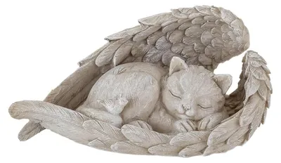 Gedenkstein Katzenengel, schlafende Katzenskulptur, 11x4x7,5 cm, wetterfest