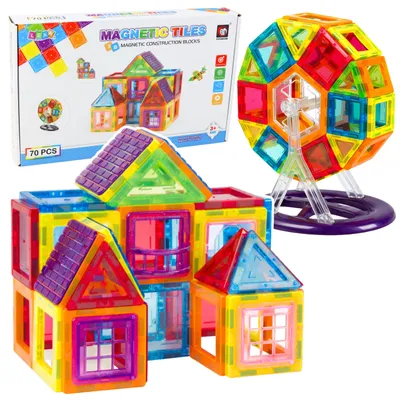Produktbild von Set magnetischer Bausteine, pädagogisch, bunt, 70-tlg