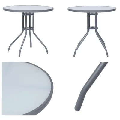 Image de vidaXL Table de jardin gris clair 80 cm Acier et verre - Table de jardin - Table d'appoint - Tables d'appoint