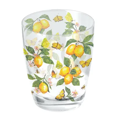 Produktbild von Trinkglas Fresh lemons white - Schmetterlinge an frischen Zitronen 0,25L, Ø8cm x Höhe 9,5cm Ambiente Glas Trinklas Weihnachtsglas Sommer