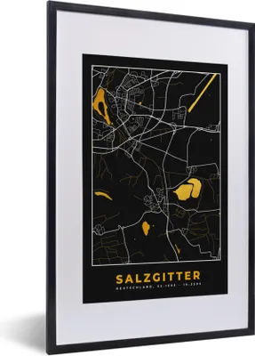 Produktbild von MuchoWow® Gerahmtes Poster Salzgitter - Gold - Stadtplan - Karte - Deutschland 40x60 cm - Poster mit Schwarzem Bilderrahmen Wandposter Rahmen Foto Bilder - Poster in Rahmen
