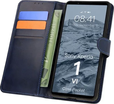 Produktbild von Bizon Case Pocket Flip Case für Sony Xperia 1 VI, Marineblau