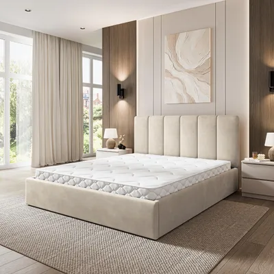 Produktbild von Masseno Polsterbett NEMIS 200x200 cm, Polsterbett mit Bettkästen -Beige, MAGIC VELVET 2250