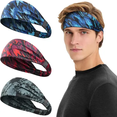 Obrázok produktu pre Športové čelenky pre mužov, odvádzajúce vlhkosť, elastické, 3 kusy, pre fitness