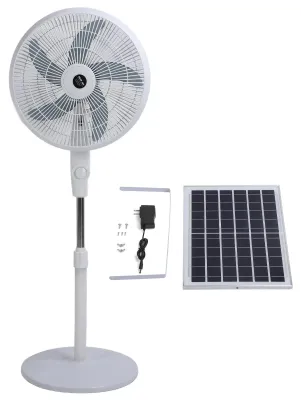 Obrázek produktu pro Stojanový oscilační ventilátor se solárním panelem, ABS, 3 rychlosti, tichý přenosný podlahový ventilátor do ložnice nebo kanceláře