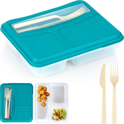 Produktbild von Lunchbox Frühstücksbox Brotbüchse Vorratsdose Lebensmittelbehälter Frischhaltedose geteilt mit Besteck 1,3 L