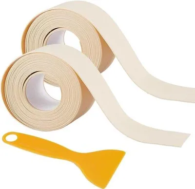 Obrázek produktu pro Vodotěsná těsnicí páska do kuchyně a sprchy – béžové PVC pásky se škrabkou – odolné proti skvrnám a samolepicí – sada pro utěsnění rohů v koupelně a na podlaze