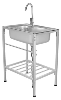 Produktbild von Edelstahl Spültisch 60 x 45 x 75 cm Freistehende Waschspüle mit 360° Kalt- und Warmwasserhahn für gewerbliche Nutzung
