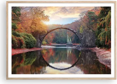 Produktbild von Gerahmtes Poster - Rahmen in heller Eiche - Garten Rhododendren Brücke - 100x70 cm - Wand Bild - Wanddeko - Wandbilder - Kunstposter - Wandposter - Bilderrahmen - Bilder - P2NAA100x70-4660