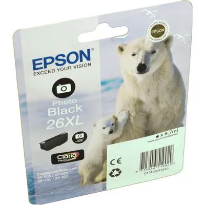 Produktbild von Epson Polar bear Singlepack Photo Black 26XL Claria Premium Ink, High (L) Yield, Schwarz, Tinte auf Farbstoffbasis, 8,7 ml, 1 Stück(e), 400 Seiten