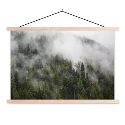 Produktbild von MuchoWow® Textilposter Wald - Nebel - Berg 60x40 cm mit holzfarbenen Rahmen - Bilder