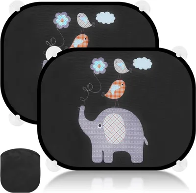 Obrázok produktu pre Slnečná clona Auto Baby, UV ochrana, Sada 2 kusy, 44x36cm, s motívmi zvierat, 8 prísaviek