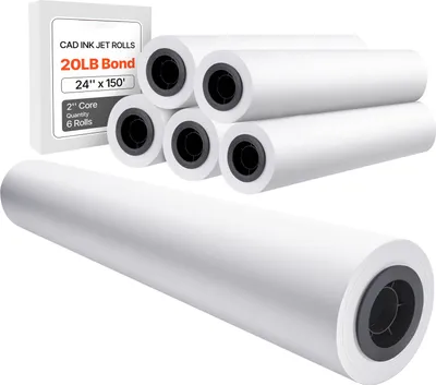 Obrázek produktu pro Širokoformátový papír SucceBuy, 24 palců x 150 stop, 6 rolí, 20 LB bondový papír s 2palcovým jádrem, ideální pro výkresy CAD, technické plány, mapy GIS a architektonické návrhy
