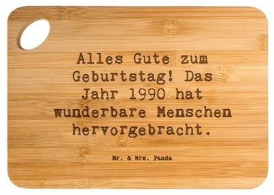 Produktbild von Mr. & Mrs. Panda Brett Spruch 1990 Geburtstag - Transparent - Geschenk, Jahrgang, Schneidebrett, Alter, Glückwunsch, Frühstücksbrettchen, Frühstücksbrett, Happy Birthday