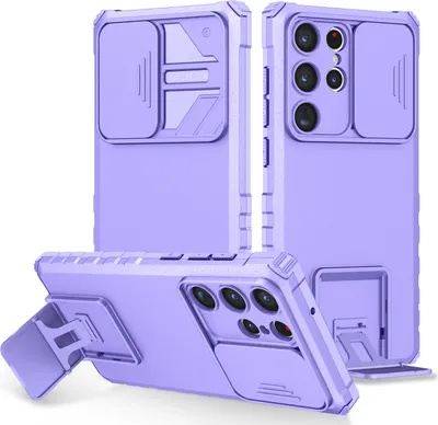 Produktbild von Galaxy S23 Ultra Hülle, Dual Layer Ständer Schutzhülle mit Schiebe Kamera Schutz für Samsung Galaxy S23 Ultra Lila