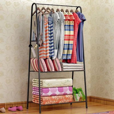 Produktbild von Kleiderständer Stahl - mit 2 Ablagen für Schuhe - L 59,5 x T 36,5 x H 160 cm - Schwarz