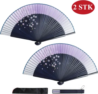 Produktbild von 2STK Handfächer Japanischer Faltfächer Klappfächer Vintage Stil Damen Herren Bambus Folding Fans Fächer für Wanddekoration Hochzeit Geschenk Muttertag Party Kostüm - Violett