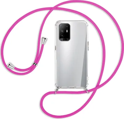 Produktbild von Handykette Backcover-Schutzhülle mit Band (Metall silberfarben) für Oppo A94 5G / F19 Pro+ 5G - hot pink