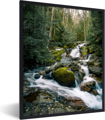Produktbild von MuchoWow® Gerahmtes Poster Natur - Wasserfall - Bäume - Herbst 30x40 cm - Poster mit Schwarzem Bilderrahmen Wandposter Rahmen Foto Bilder - Wanddeko - Kunstdrucke
